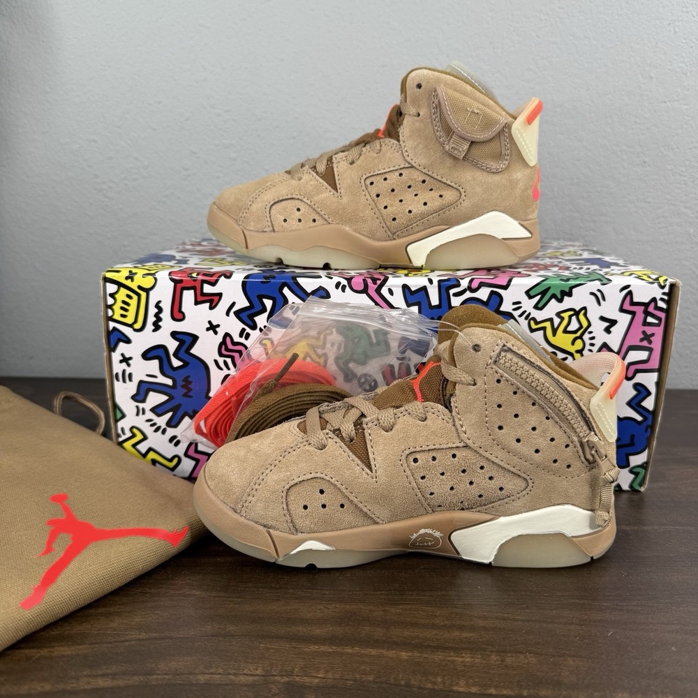 Travis Scott x Air Jordan 6 Retro PreSchool British Khaki DH0693-200 Size 11c - Picture 11 of 14